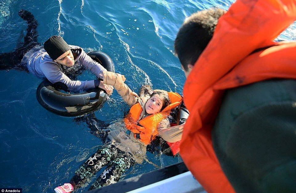 Child refugee saved in the Mediterranean Sea