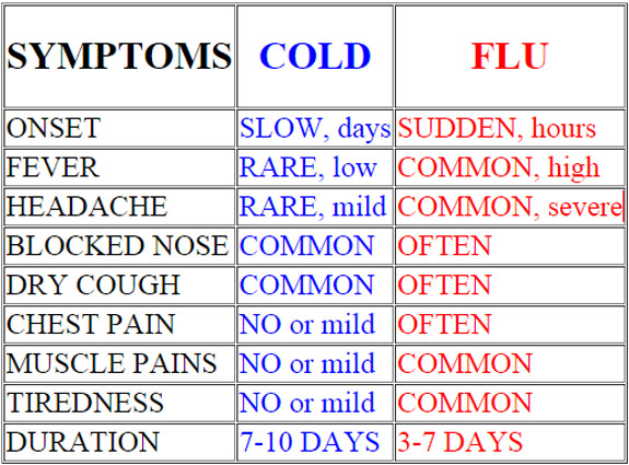 Flu Cold Difference Chart