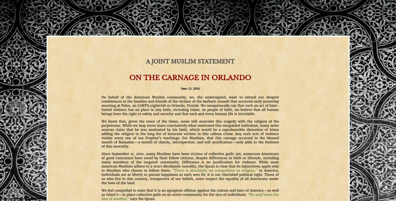 A JOINT MUSLIM STATEMENT ON THE CARNAGE IN ORLANDO