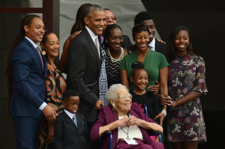 To officially open the museum, the President and the First Lady joined Ruth Bonner, the 99-year-old daughter of a man born a slave in Mississippi, to ring the Freedom Bell.
