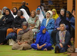 Women gather in a separate room from men at the Islamic Center of Southern California during a weekly prayer service. Photo by John McCoy/Los Angeles Daily News (SCNG)