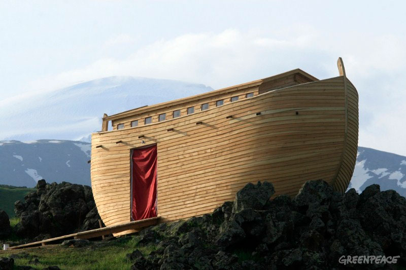 A replica of Noah's Ark built by Greenpeace on Mount Ararat, in order to protest global warming.