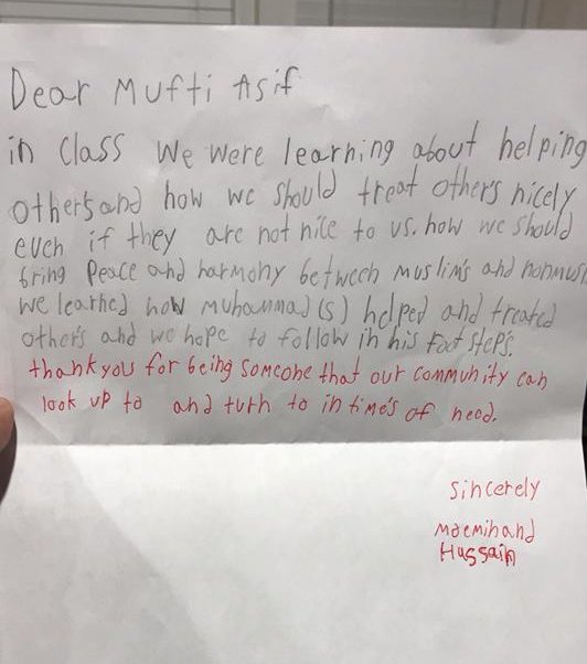 Imam Receives Inspiring Letter from  Fourth Graders - About Islam