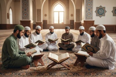 Men reading Quran in mosque