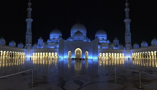 Sheikh Zayed Mosque in Abu Dhabi: This new mosque is the 7th largest mosque in the world. The uniquely designed lighting system reflects the phases of the moon. The color of the mosque gradually shifts from white to a deeper blue following the evolution of the lunar cycle.