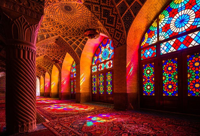 Nasir al Molk Mosque in Iran: This ‘Kaleidoscopic’ mosque in Iran may seem traditional from the outside, but the inside creates a stunning multicolored visual effect when the sunlight hits the intricate stained-glass windows.