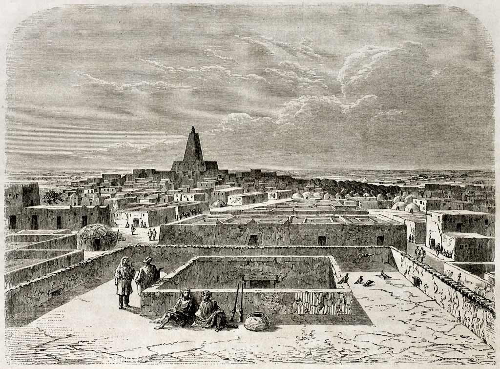 Timbuktu, old view. Created by Lancelot after Barth, published on Le Tour du Monde, Paris, 1860