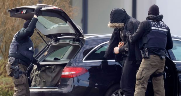 Federal police escort a German citizen suspected of terrorism to his arraignment at the Federal Supreme Court in Karlsruhe, Germany. File photograph: EPA