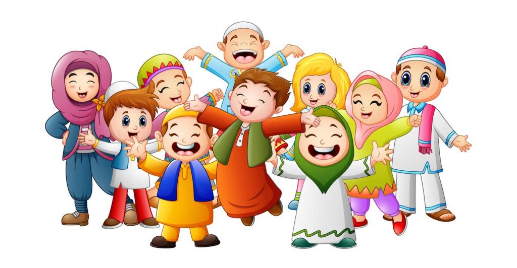 Happy kids celebrate for eid mubarak