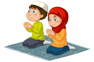 Two muslims praying on the carpet