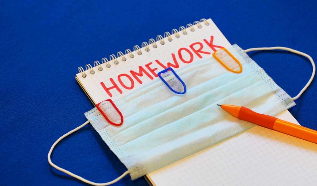 Writing supplies, homeschooling Coronavirus concept