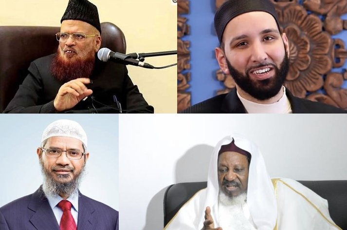 Left to right clockwise: Mufti Taqi Usmani (Pakistan), Imam Omar Suleiman (U.S.), Shaykh Sharif Ibrahim Saleh Alhussaini (Grand Mufti of Nigeria) and Dr Zakir Naik (India).