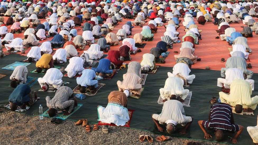 Worshippers  pictured here in Djibouti, East Africa on Sunday