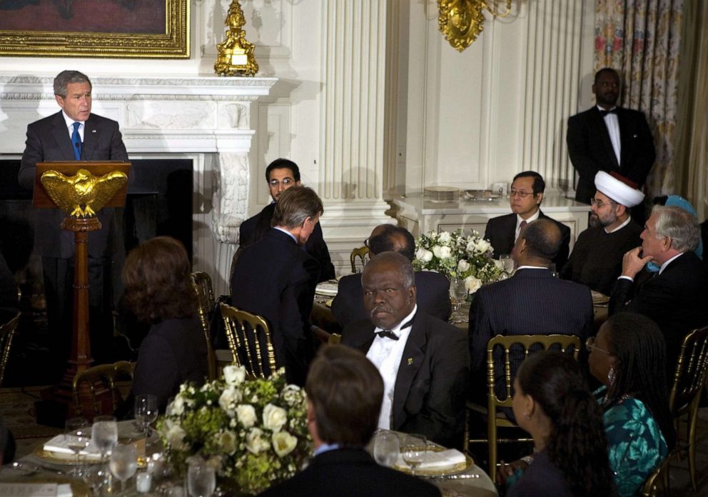 President George W. Bush speaks during an iftar dinner in the State Dining Room at the White House, Oct. 16, 2006 in Washington. AFP via Getty Images, FILE
