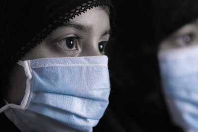 Quarantine surgical mask Muslim hijab girls portrait