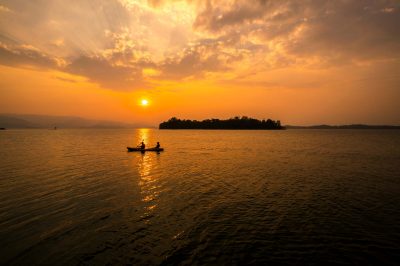 sunset sea,Beautiful sunset with Kayak in the lake.