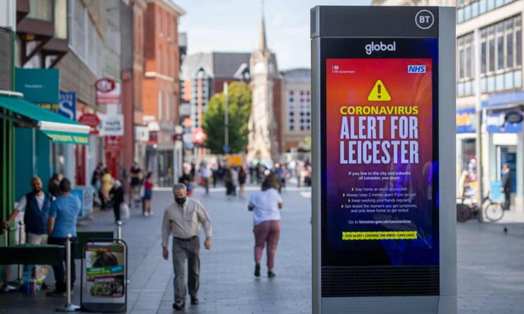  A public information notice in Leicester city centre in July. Photograph: Joe Giddens/PA