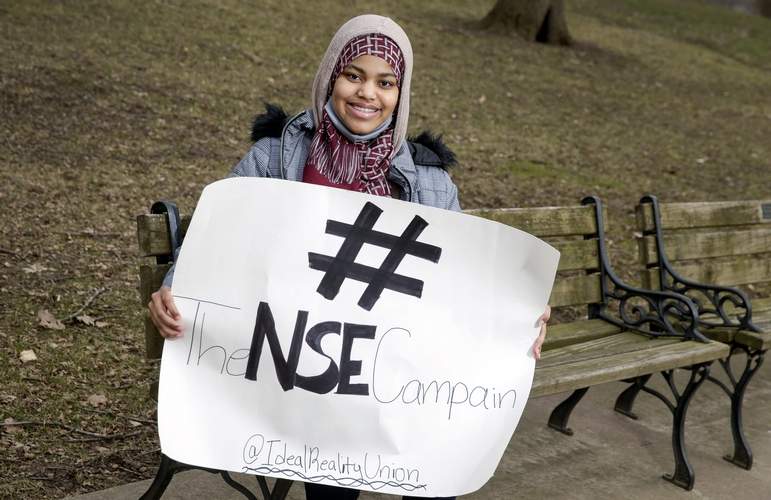 Reem Kirja, 13, at Willow Creek Park in Iowa City, Iowa, on Friday, March 12, 2021. Reem has been advocating to make Eid a holiday for three years, since she was 10 years old. (Jim Slosiarek/The Gazette)