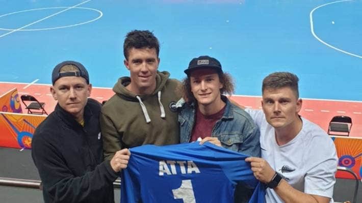 An ‘Atta 1’ goalkeeper’s jersey unveiled at the 2021 Futsal World Cup finals in Lithuania by friends of NZ Futsal Whites Atta Elyyan, who was killed in the 2019 Christchurch mosques shootings terror attack.