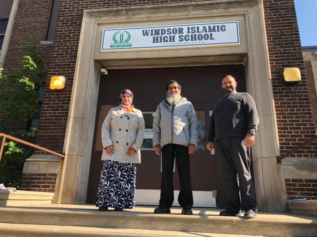 Co-founder of Windsor Islamic High School, Fayaz Ahmed, centre, is shown with vice-principal Sadaf Khan, left, and principal Wissam Kabbani. (Aastha Shetty/CBC News)