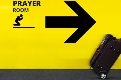 Airport Sign With Prayer room Icon and moving Luggage-Is a Traveller Allowed to Shorten and Combine Prayer Only on Road