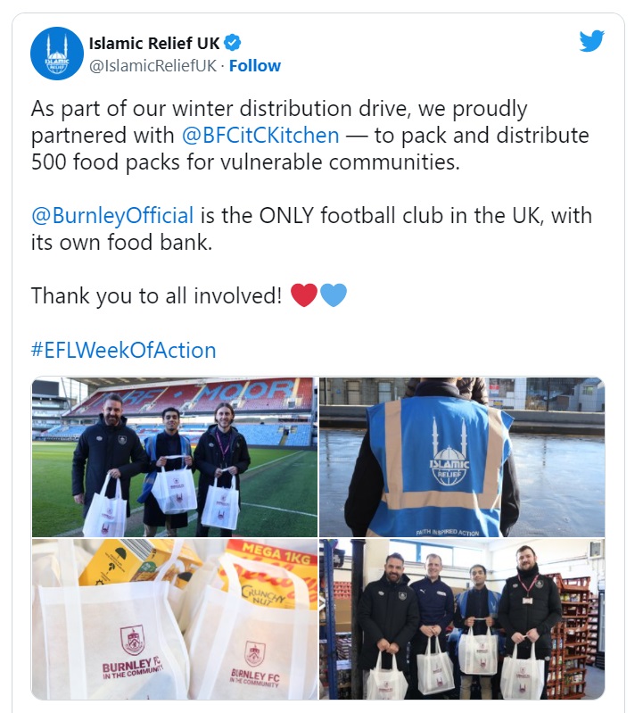 Islamic Charity, Burnley FC Join Hands to Donate Food Packs to Needy - About Islam
