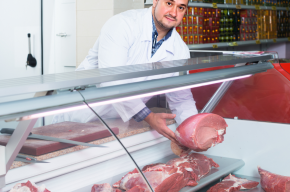 Staff selling meat-Staff selling meat