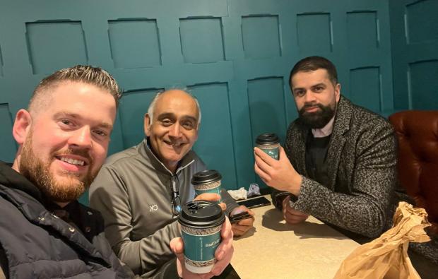 Phil with friends Sharafat and Yasir enjoying a Chai before Ramadan