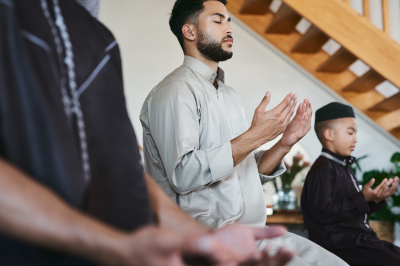 Muslims praying together -