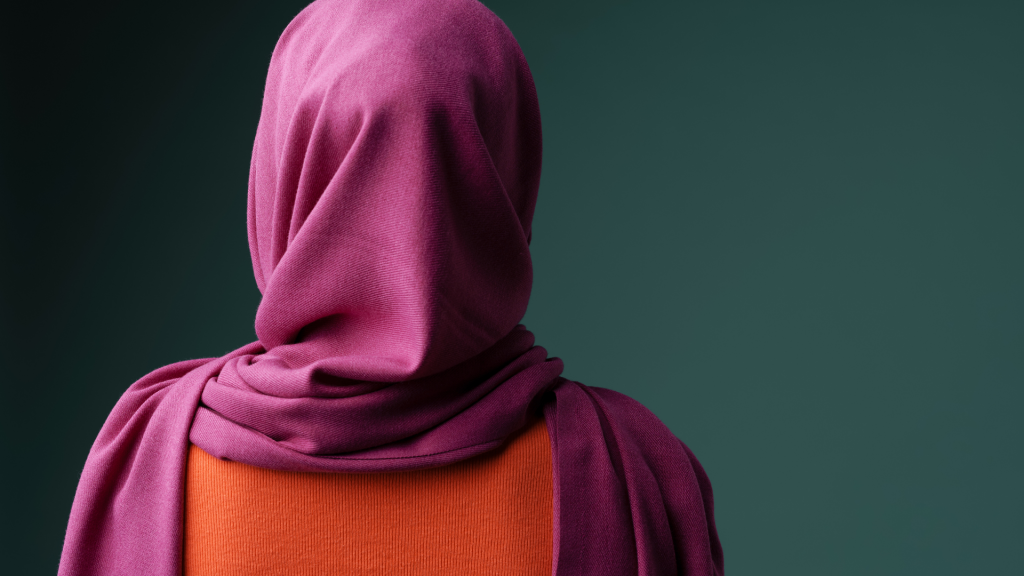 back view of muslim woman with hijab-