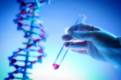 genome project with dns genetic sample in test tube close up