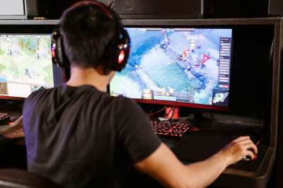 man playing computer game