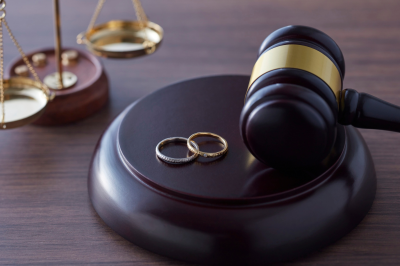 gavel and wedding rings