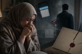 Crying Muslim woman after an abrupt divorce.