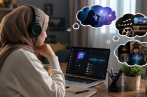 Woman evaluating songs on a music streaming app