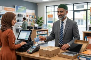 A Muslim using a conventional credit card for a business purchase