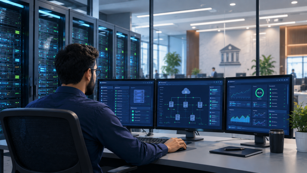 Platform engineer working on IT infrastructure for a conventional bank