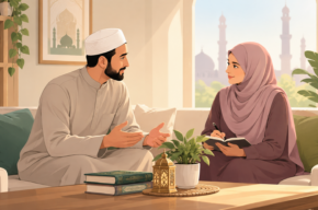 A Muslim husband and wife discussing family matters respectfully