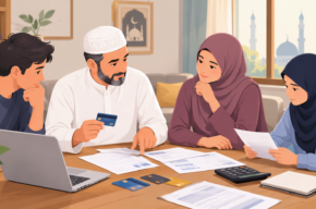 Muslim family discussing financial matters